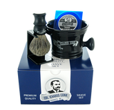 Colonel Conk Shave Set- Black Apothecary Mug, Badger Brush, Stand & Natural Soap