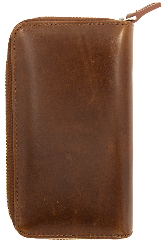 Galen Leather Co. Zippered 3 Slot Pen Case - Brown
