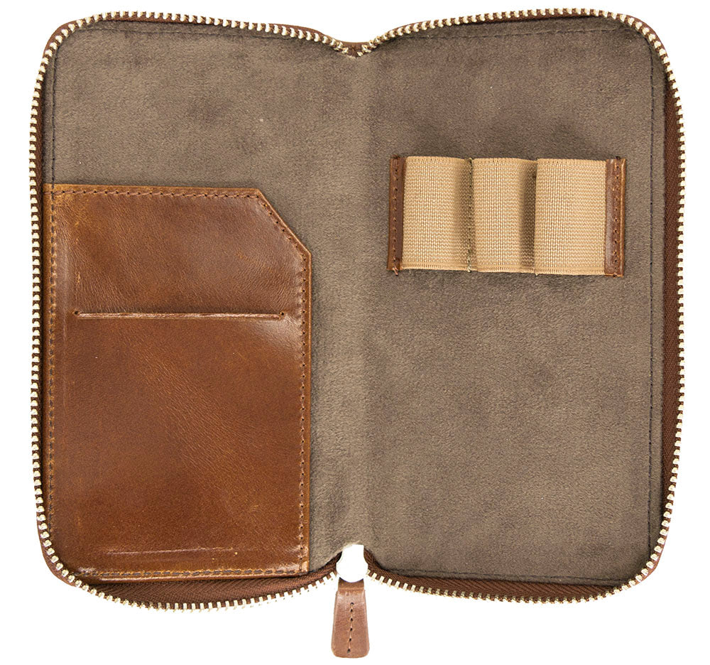 Galen Leather Co. Zippered 3 Slot Pen Case- Brown