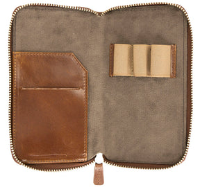 Galen Leather Co. Zippered 3 Slot Pen Case- Brown