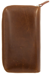 Galen Leather Co. Zippered 3 Slot Pen Case- Brown
