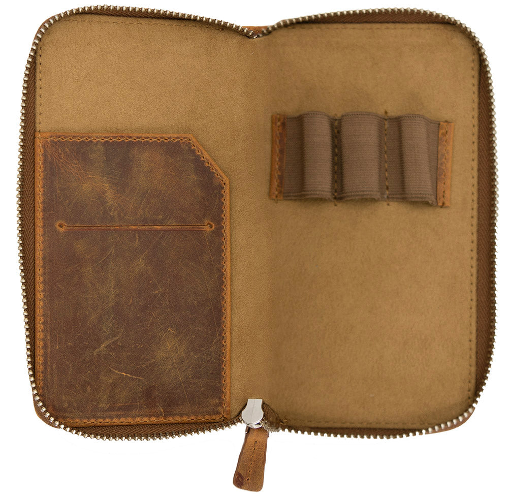 Galen Leather Co. Zippered 3 Slot Pen Case - Crazy Horse Brown