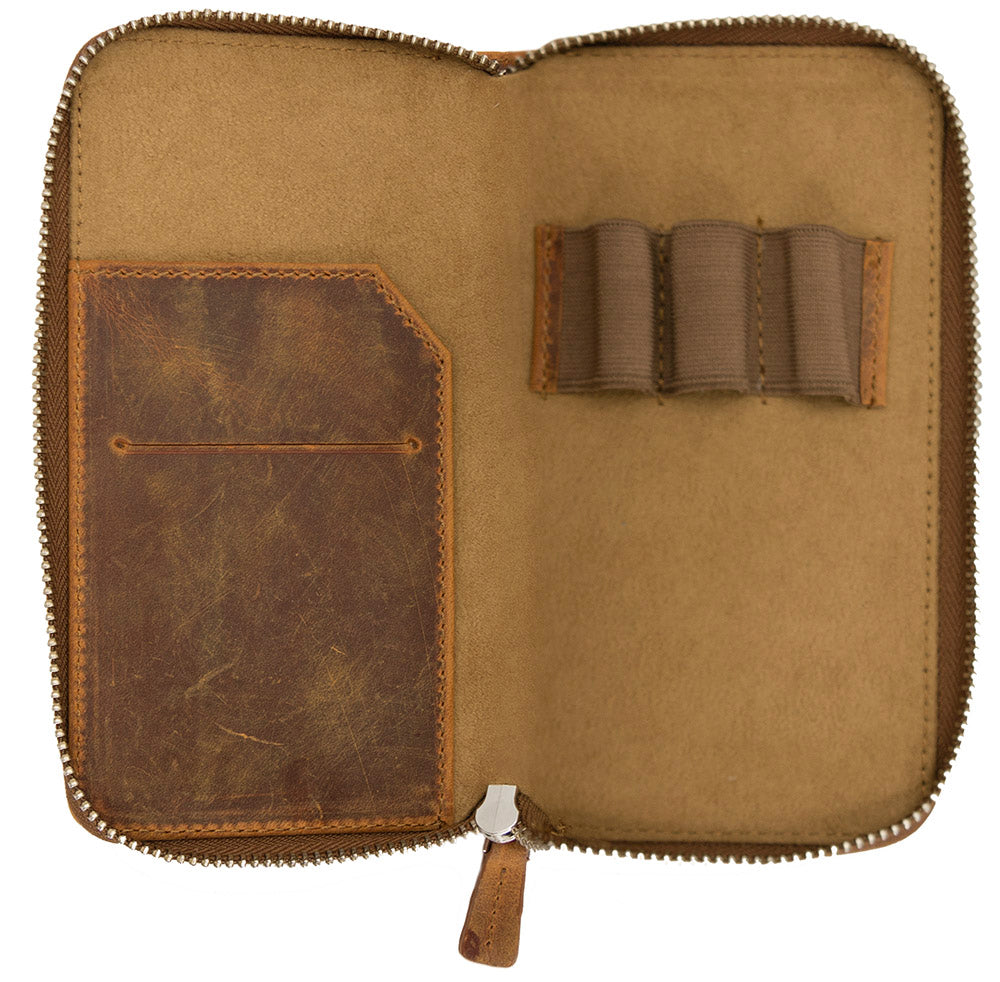 Galen Leather Co. Zippered 3 Slot Pen Case- Crazy Horse Brown