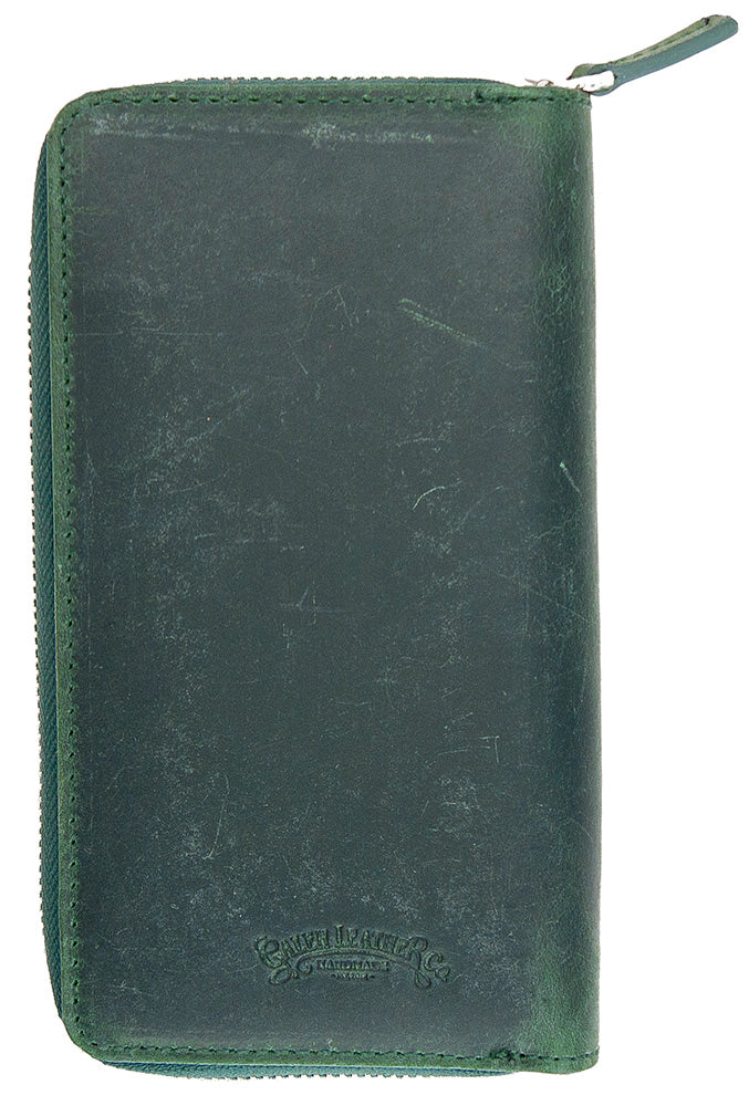 Galen Leather Co. Zippered 3 Slot Pen Case - Crazy Horse Forest Green