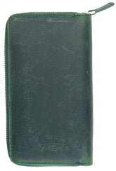 Galen Leather Co. Zippered 3 Slot Pen Case- Crazy Horse Forest Green