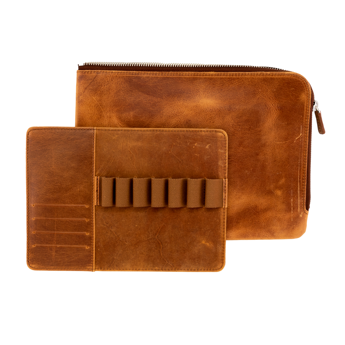 Galen Leather Zippered Writer's Bank Bag- Crazy Horse Tan