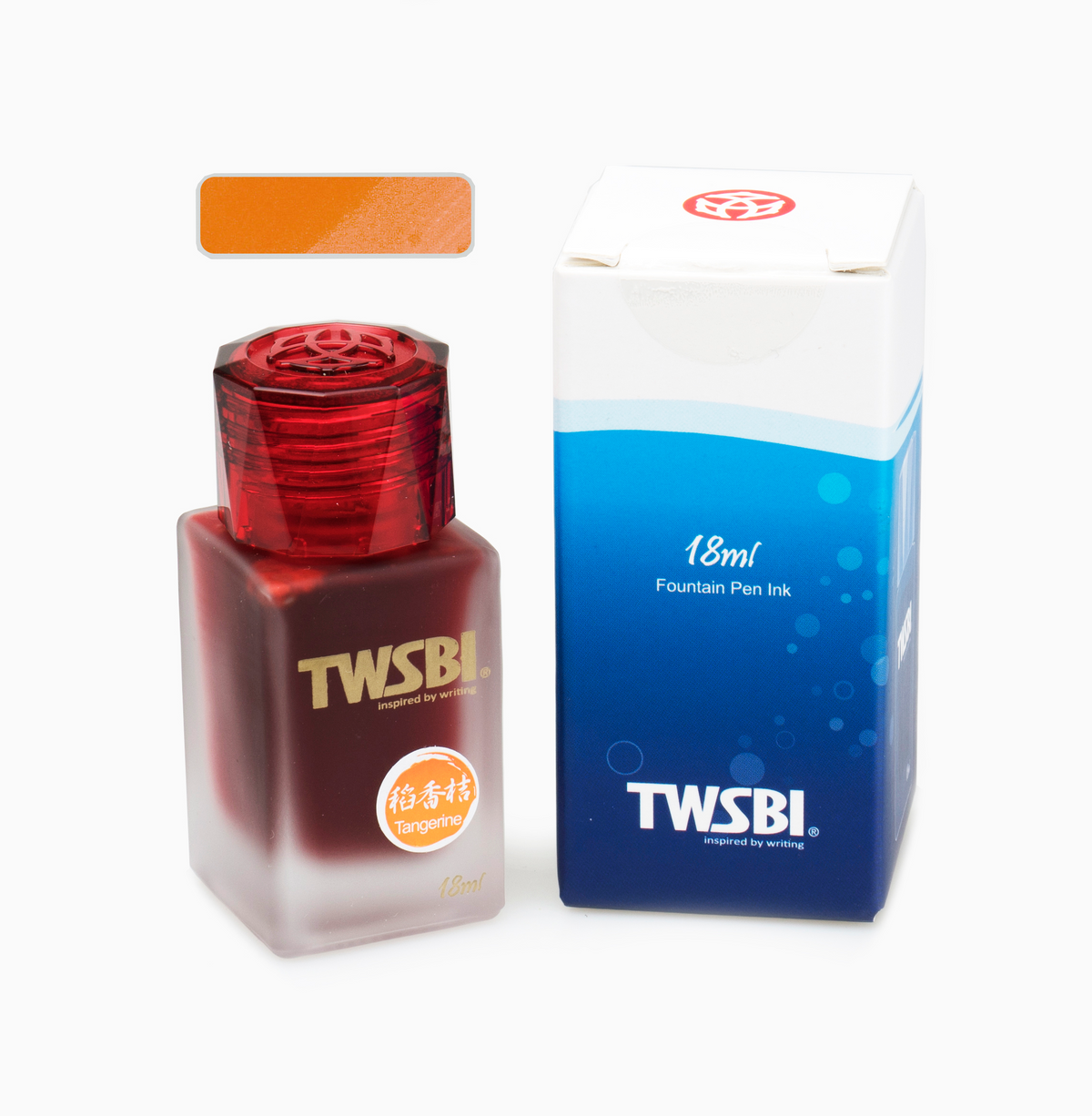 TWSBI Tangerine is a bright orange fountain pen ink. TWSBI is based in Taiwan and the ink is produced in China.