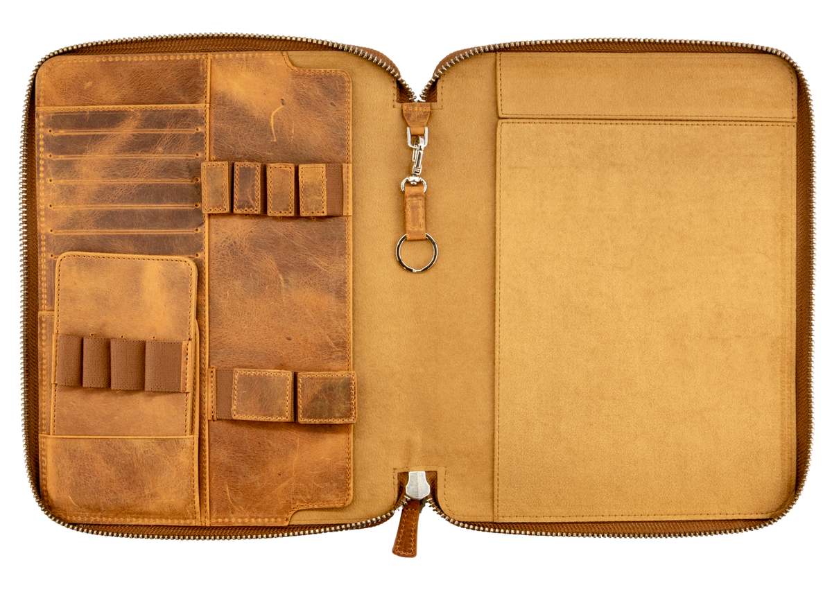 Galen Leather Co. Zippered B5 Notebook Folio- Crazy Horse Brown