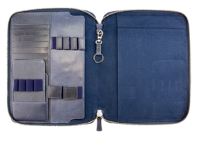 Galen Leather Co. Zippered B5 Notebook Folio- Crazy Horse Navy Blue