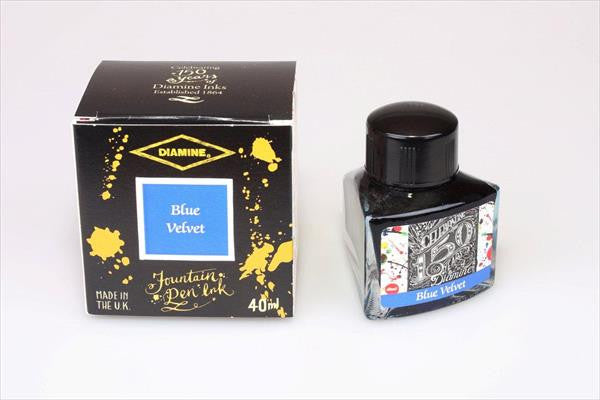Diamine Velvet Blue fountain pen ink is available in a triangular shaped 40ml bottle.