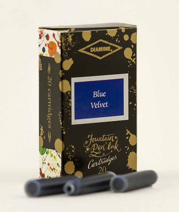 Diamine Velvet Blue fountain pen ink is available in a pack of 20 standard international cartridges