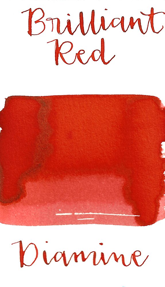 Diamine Brilliant Red is a bright red fountain pen ink with medium shading.