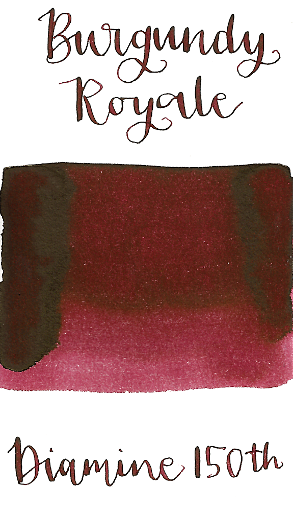 Diamine Burgundy Royale is a medium burgundy red fountain pen ink with low shading.