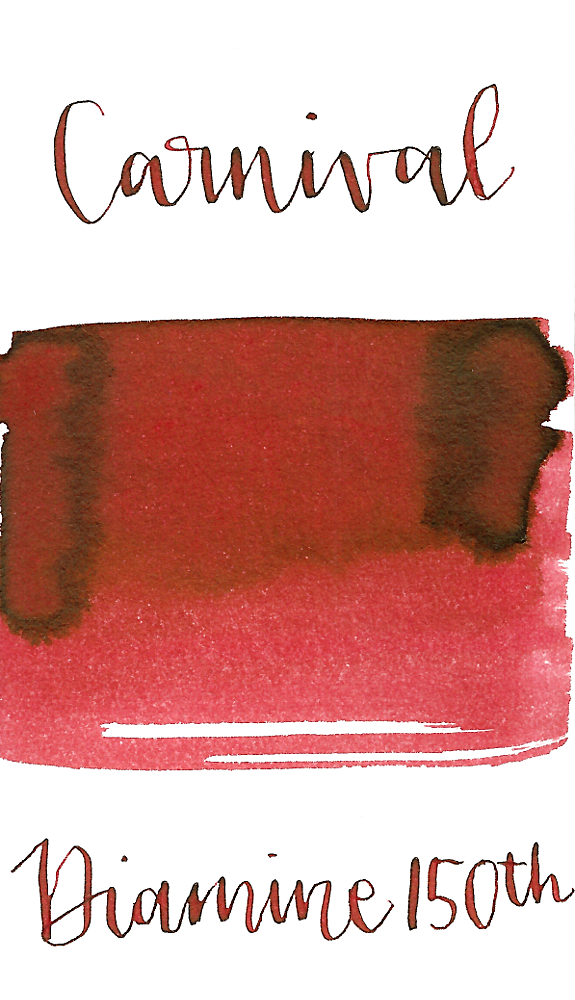 Diamine Carnival is a deep, rich red fountain pen ink with low shading.