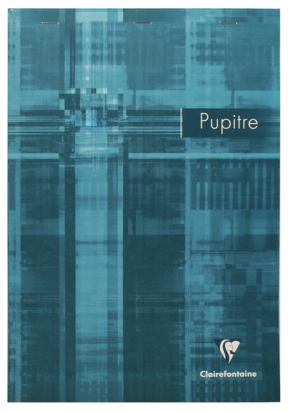 A glossy teal top staplebound notepad with the white logo on the bottom right corner.