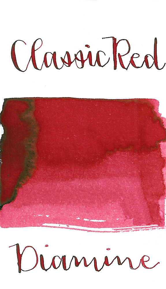 Diamine Classic Red is a standard, classic red fountain pen ink with low shading.