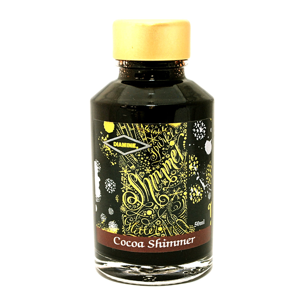 Diamine Shimmertastic Cocoa Shimmer fountain pen ink is available in a 50ml glass bottle.