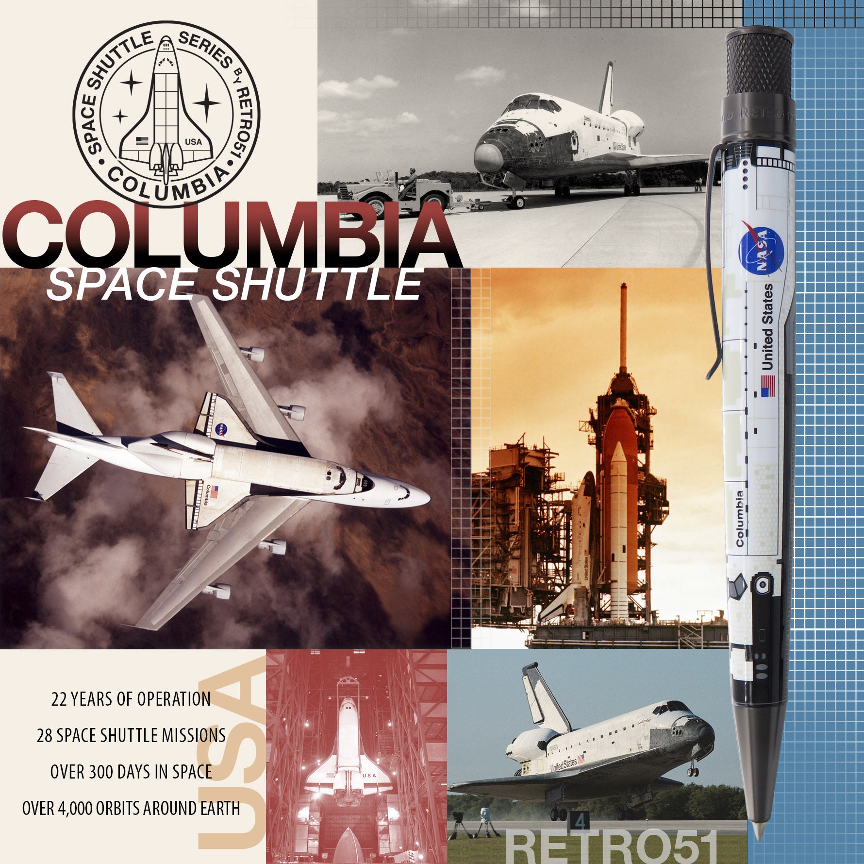 Retro 51 Tornado Rollerball Pen Columbia Space Shuttle Limited Editi