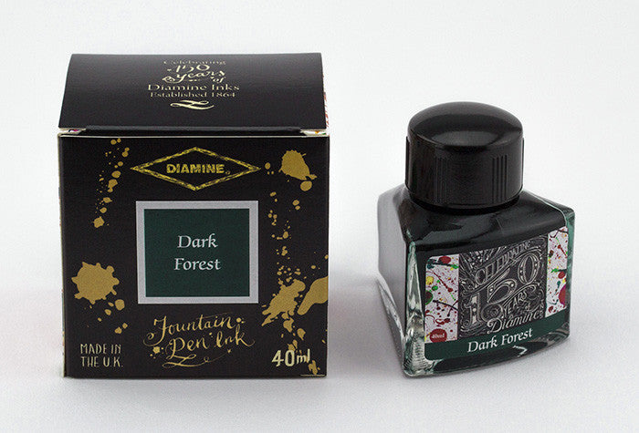 Diamine Dark Forest fountain pen ink is available in a triangular shaped 40ml bottle.