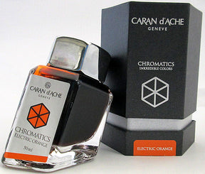 Bright orange fountain pen ink from Caran d'Ache, made in Switzerland.  Not waterproof Available in 50ml bottle, 6-pack of standard international cartridges, or 4ml sample