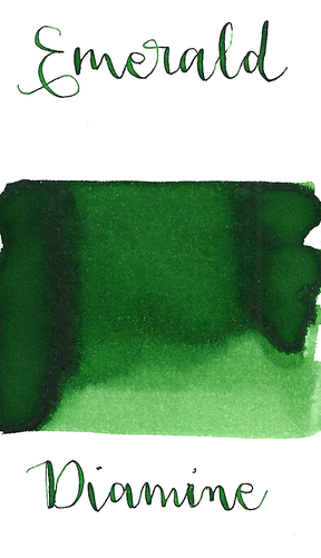 Diamine Emerald is a medium green fountain pen ink with medium shading. 