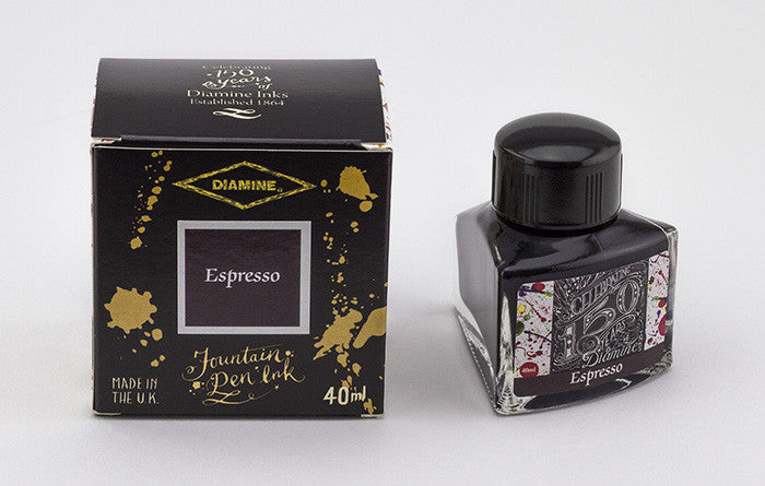 Diamine Espresso fountain pen ink is available in a triangular shaped 40ml bottle.