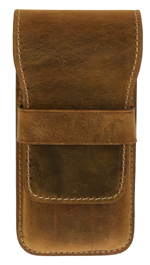 Galen Leather Co. Flap Pen Case for 3 Pens - Crazy Horse Brown