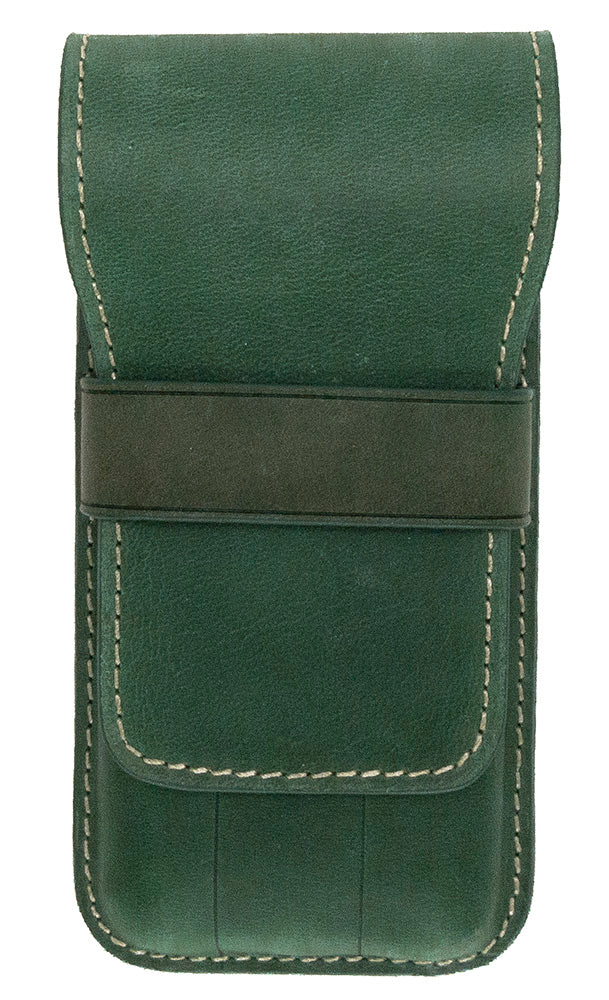 Galen Leather Co. Flap Pen Case for 3 Pens - Crazy Horse Forest Green