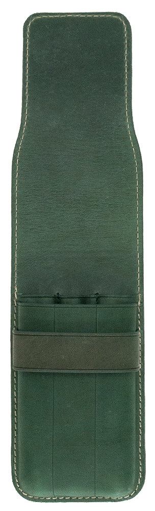 Galen Leather Co. Flap Pen Case for 3 Pens - Crazy Horse Forest Green