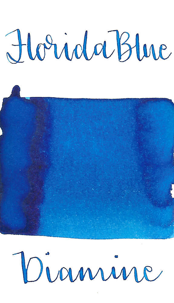 Diamine Florida Blue is a cool summer blue fountain pen ink with low shading.