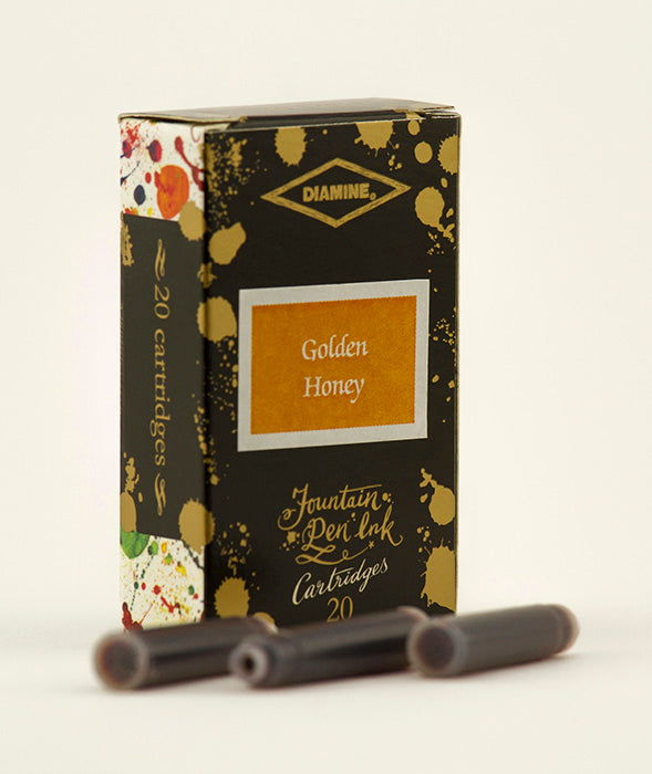 Diamine Golden Honey fountain pen ink is available in a pack of 20 standard international cartridges