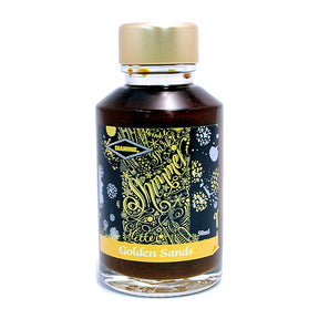 Diamine Shimmertastic Golden Sands fountain pen ink is available in a 50ml glass bottle.