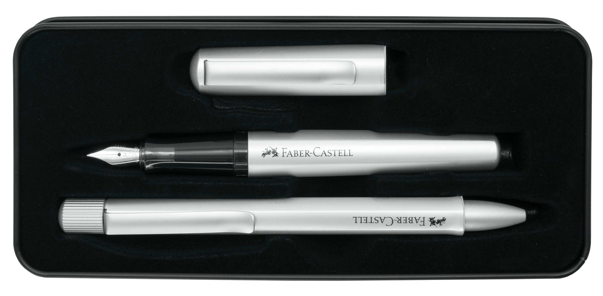 Faber-Castell Hexo Silver Fountain Pen & Ballpoint Gift Set