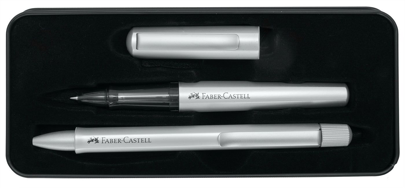 Faber-Castell Hexo Silver Rollerball & Ballpoint Gift Set