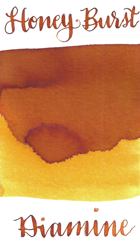 Diamine Honey Sunburst is a muted orange-amber fountain pen ink with medium shading.