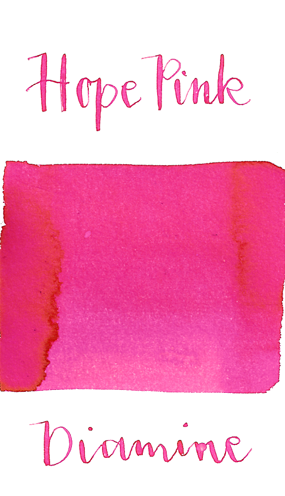 Diamine Hope Pink is a bright pink fountain pen ink with low shading.
