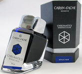 Blue fountain pen ink from Caran d'Ache, made in Switzerland.  Not waterproof Available in 50ml bottle, 6-pack of standard international cartridges, or 4ml sample