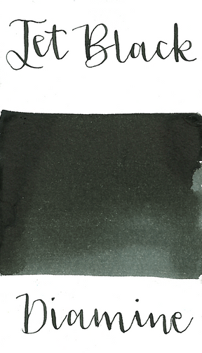 Diamine Jet Black is a standard black ink fountain pen ink with low shading.