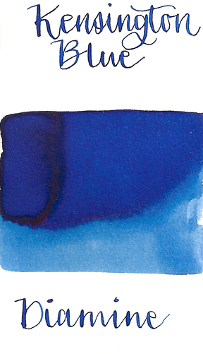 Diamine Kensington Blue is a medium standard blue fountain pen ink with medium shading.
