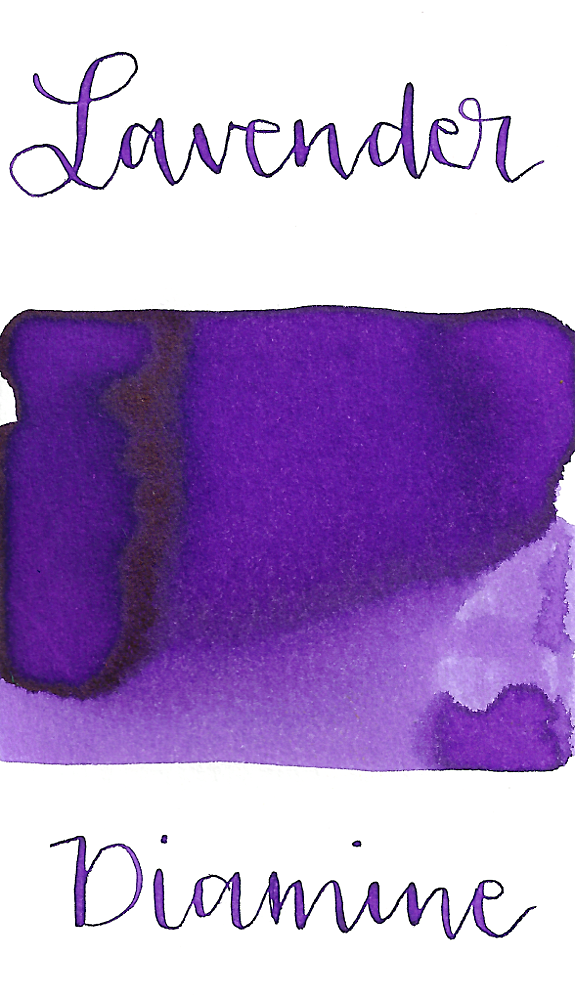 Diamine Lavender is a vibrant cool-toned purple fountain pen ink with medium shading 