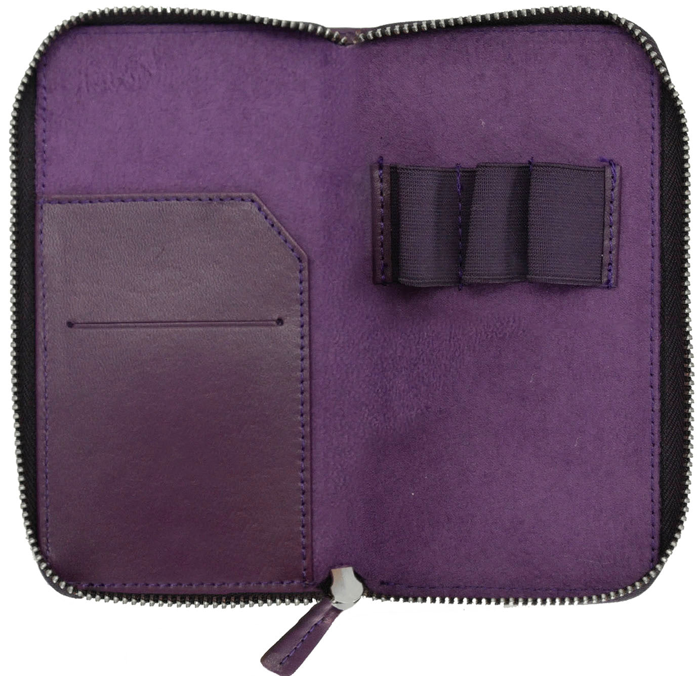Galen Leather Co. Zippered 3 Slot Pen Case- Purple