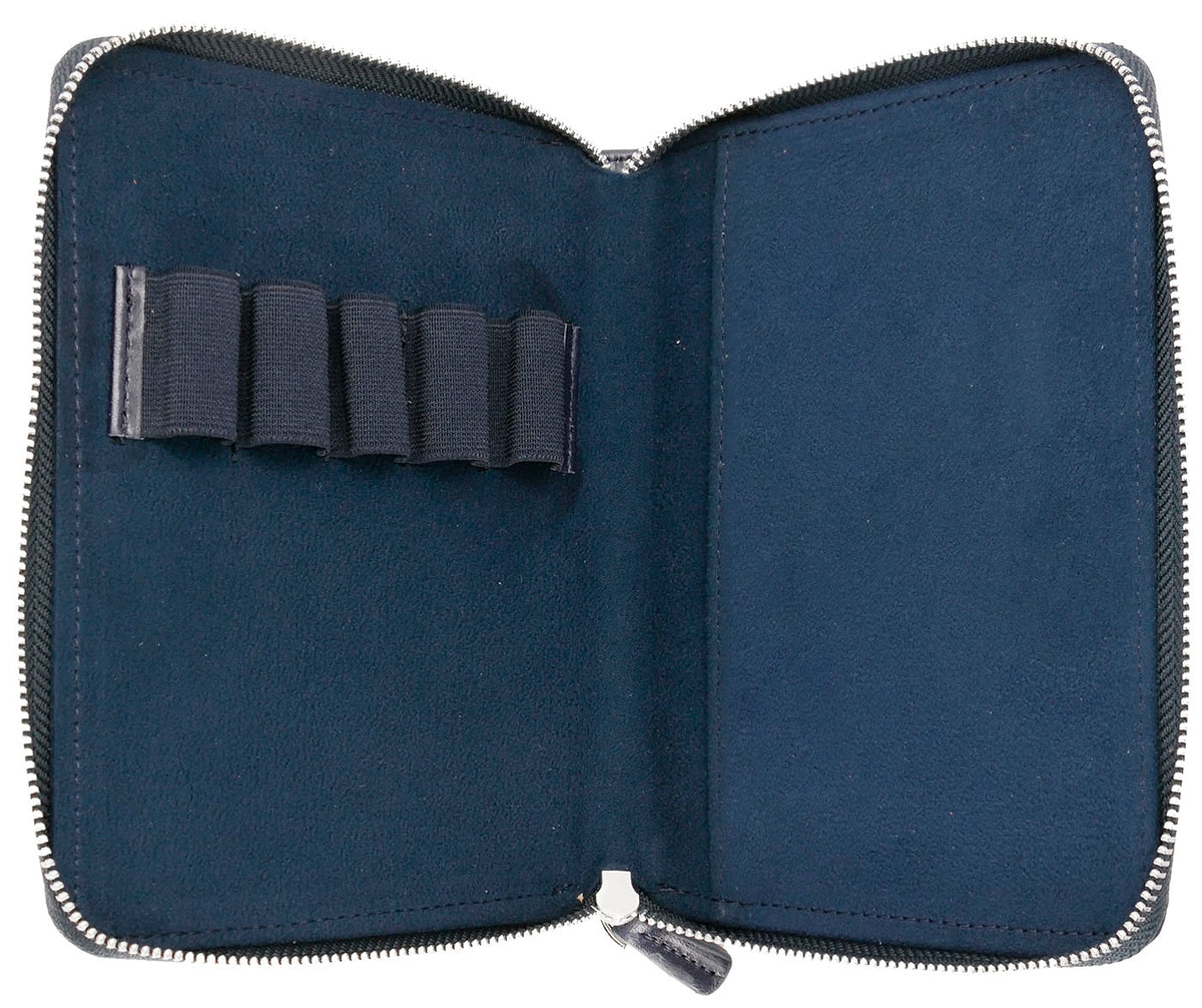 Galen Leather Co. Zippered 5 Slot Pen Case- Navy