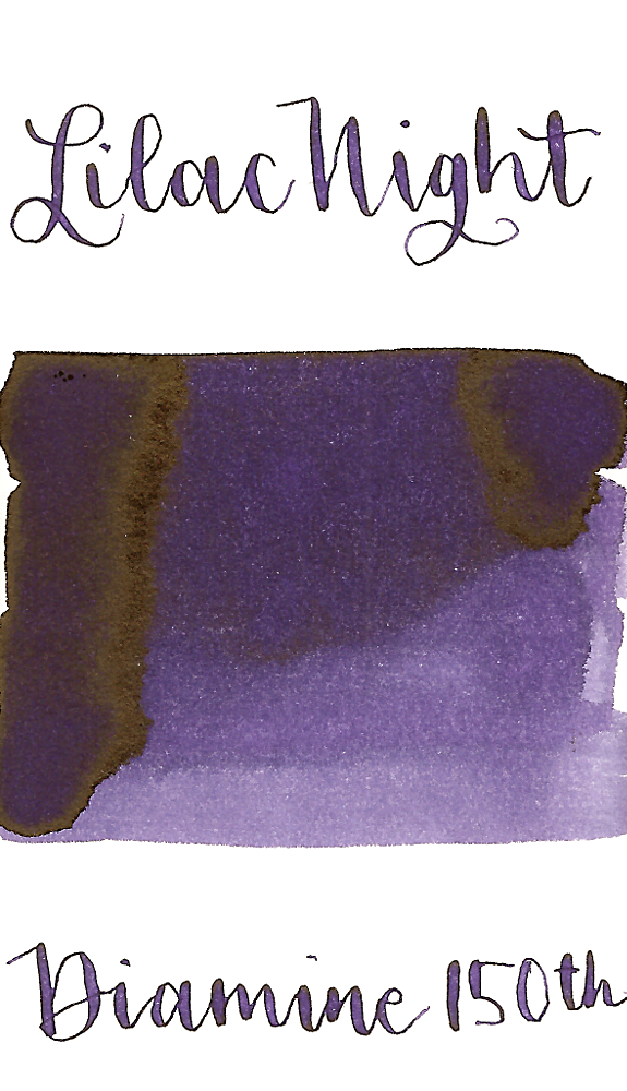 Diamine Lilac Night is a dark cool-toned violet fountain pen ink with medium shading. 