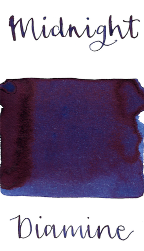 Diamine Midnight is a dark intense blue black fountain pen ink with high red-black sheen. 