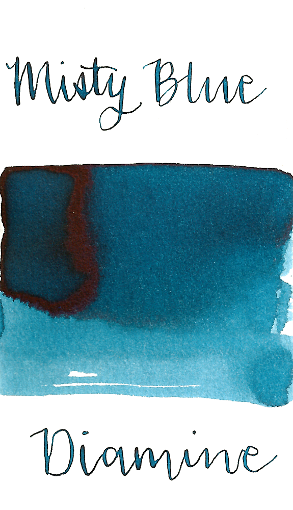 Diamine Misty Blue is a medium dusky blue fountain pen ink with low shading.