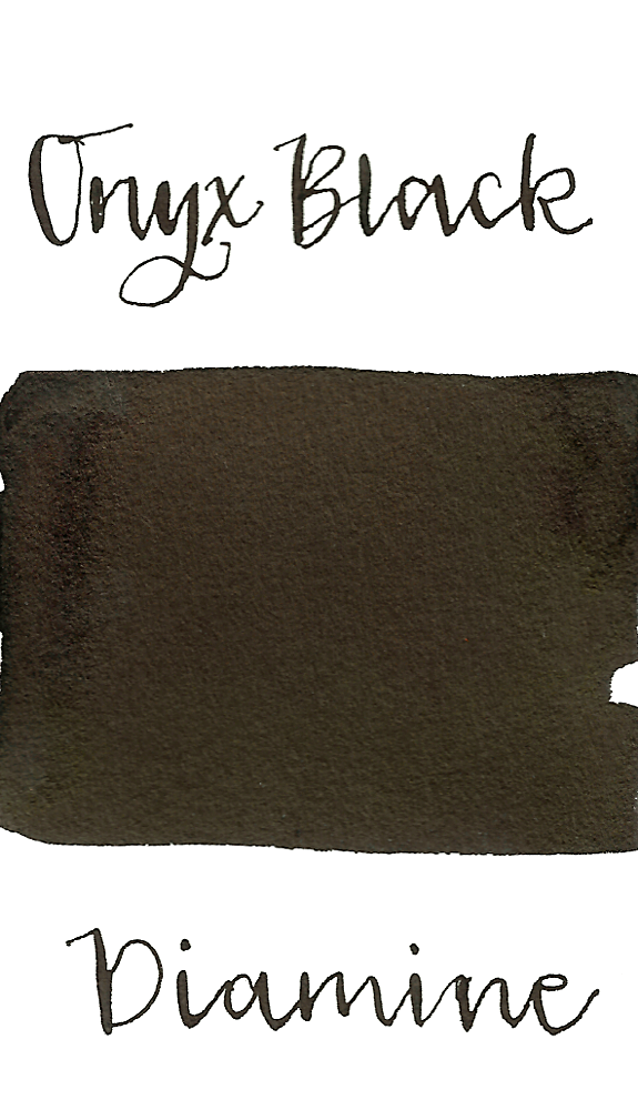 Diamine Onyx Black is a cool-toned black fountain pen ink with low shading and low black sheen