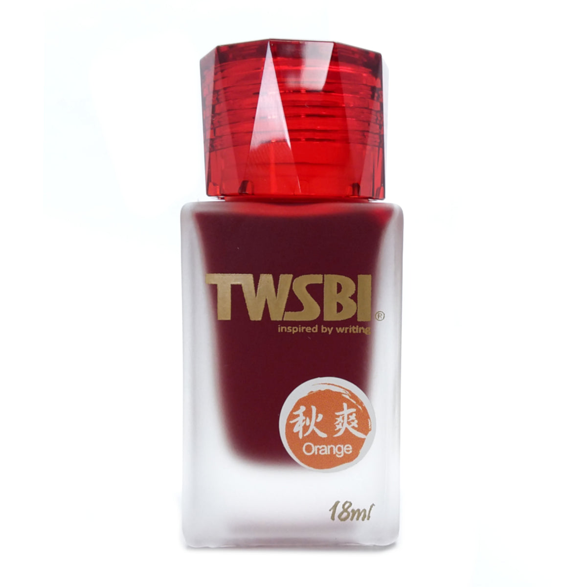 TWSBI Orange is a dark red-orange fountain pen ink with low shading. It dries in 20 seconds in a medium nib on Rhodia paper and has an average flow. TWSBI is based in Taiwan and the ink is produced in China.