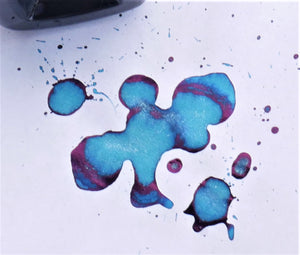 Fountain pen ink from Organics Studio, handmade in Maryland. If you are seeking a good sheening fountain pen ink, then this is for you! A Royal blue ink, with strong red to purple sheen even with less than fountain pen friendly paper.
