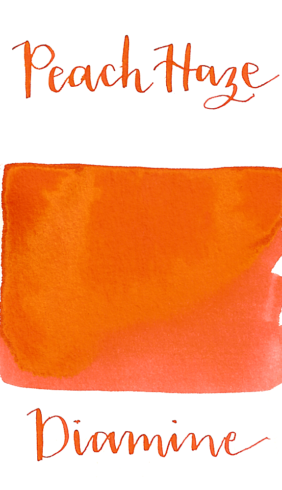 Diamine Peach Haze is a bright coral orange fountain pen ink with low shading.