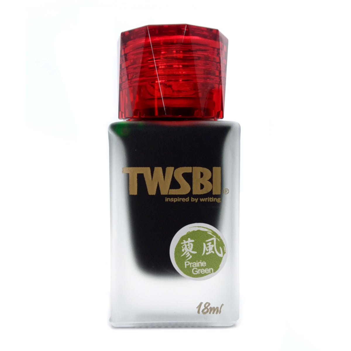 TWSBI Prairie Green is a bright lime green fountain pen ink with low shading. It dries in 20 seconds in a medium nib on Rhodia paper and has an average flow. TWSBI is based in Taiwan and the ink is produced in China.